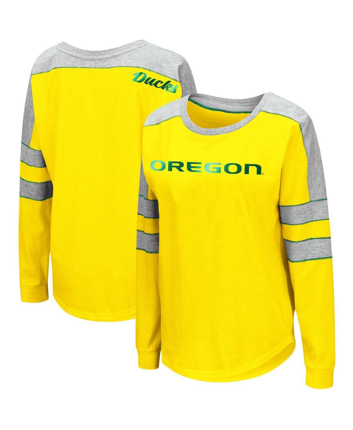 Womens Colosseum Yellow Oregon Ducks Trey Dolman Long Sleeve T-shirt Product Image