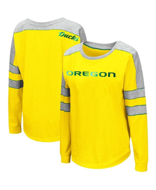 Womens Colosseum Yellow Oregon Ducks Trey Dolman Long Sleeve T-shirt Product Image