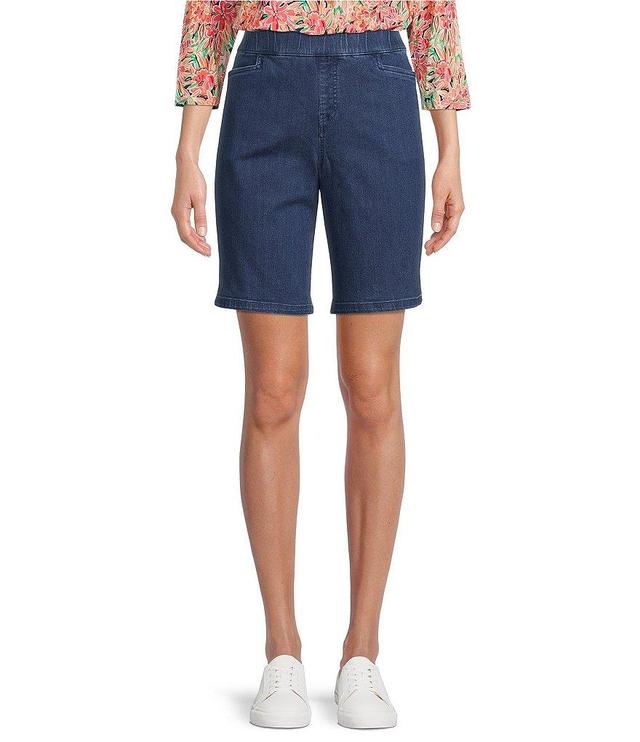 Intro Petite Size Daisy High Waisted Stretch Denim Bermuda Shorts Product Image