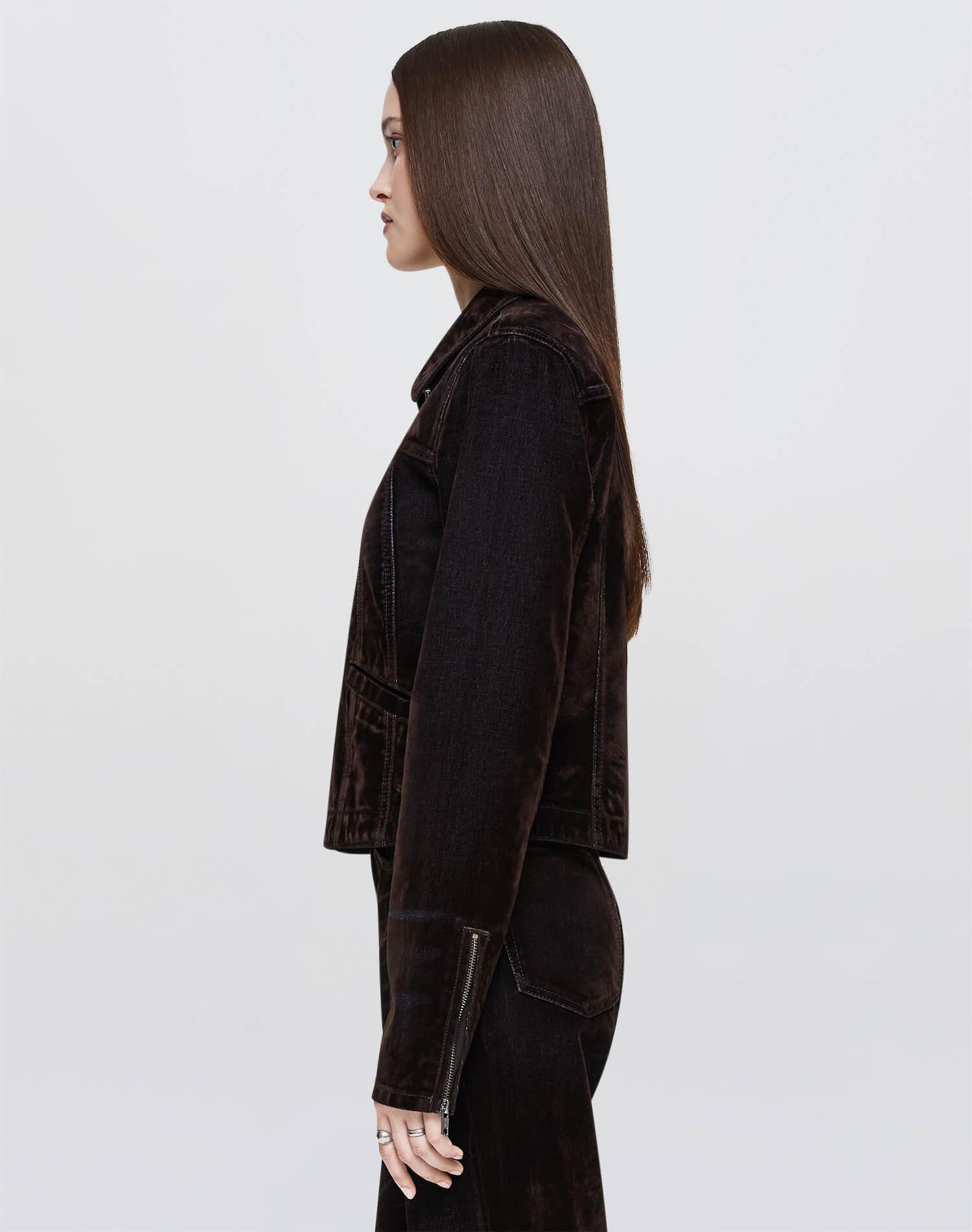 Slim Zip Jacket - Brown Flocked Product Image