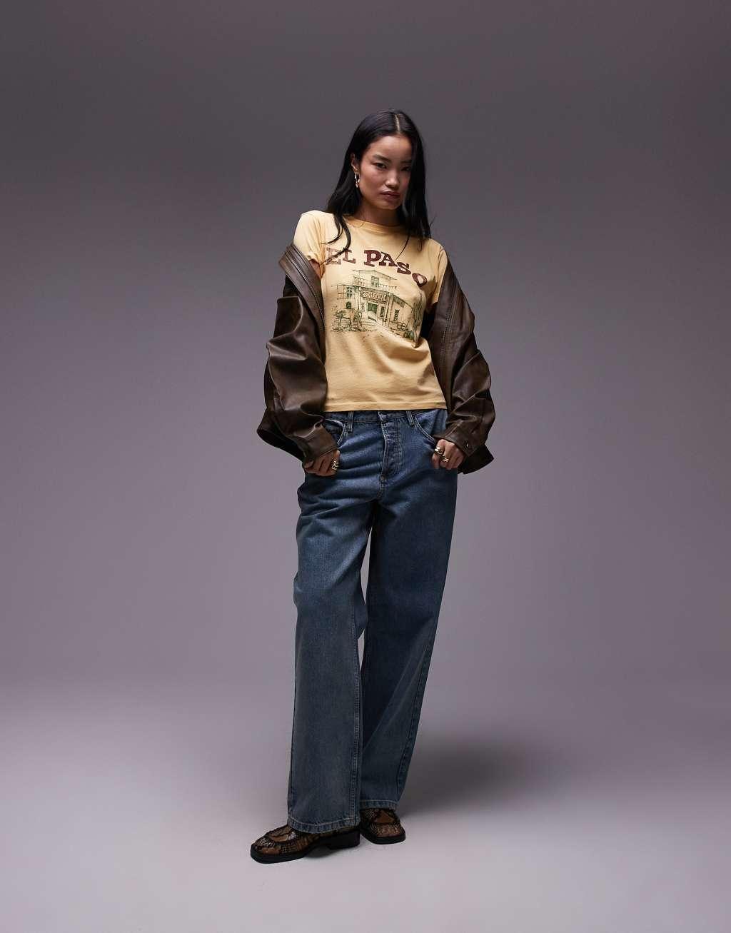 Topshop graphic El Paso slim tee in light mustard  Product Image