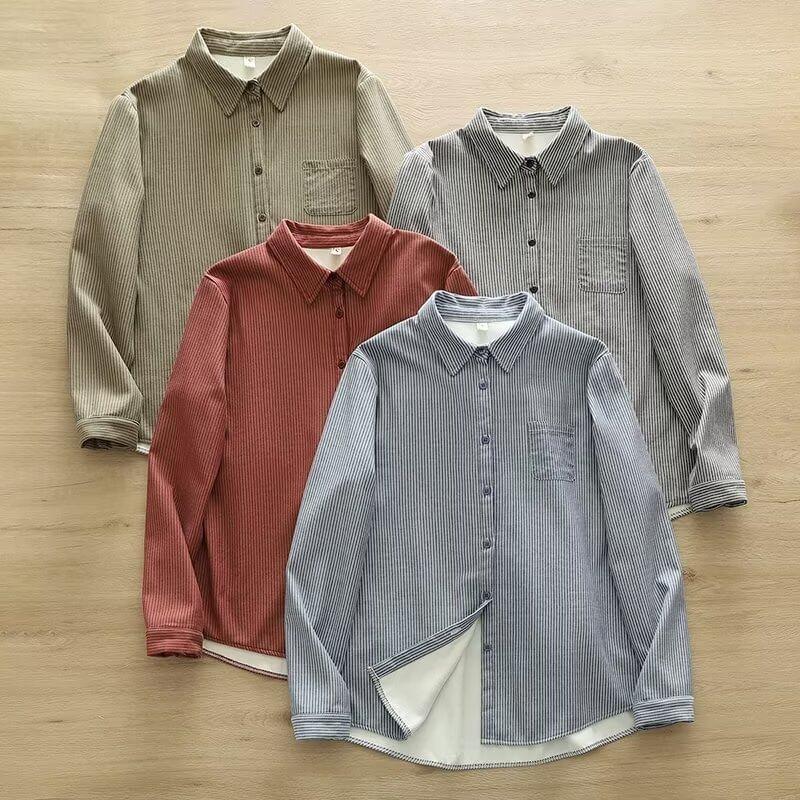 Fleece-Lined Striped Button-Up Shirt Product Image