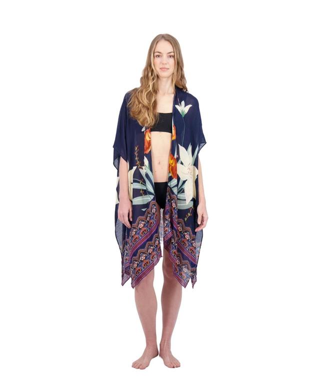 Tahari New York Tahari Womens 100% Viscose Lightweight Tropical Print Kimono Navy Product Image