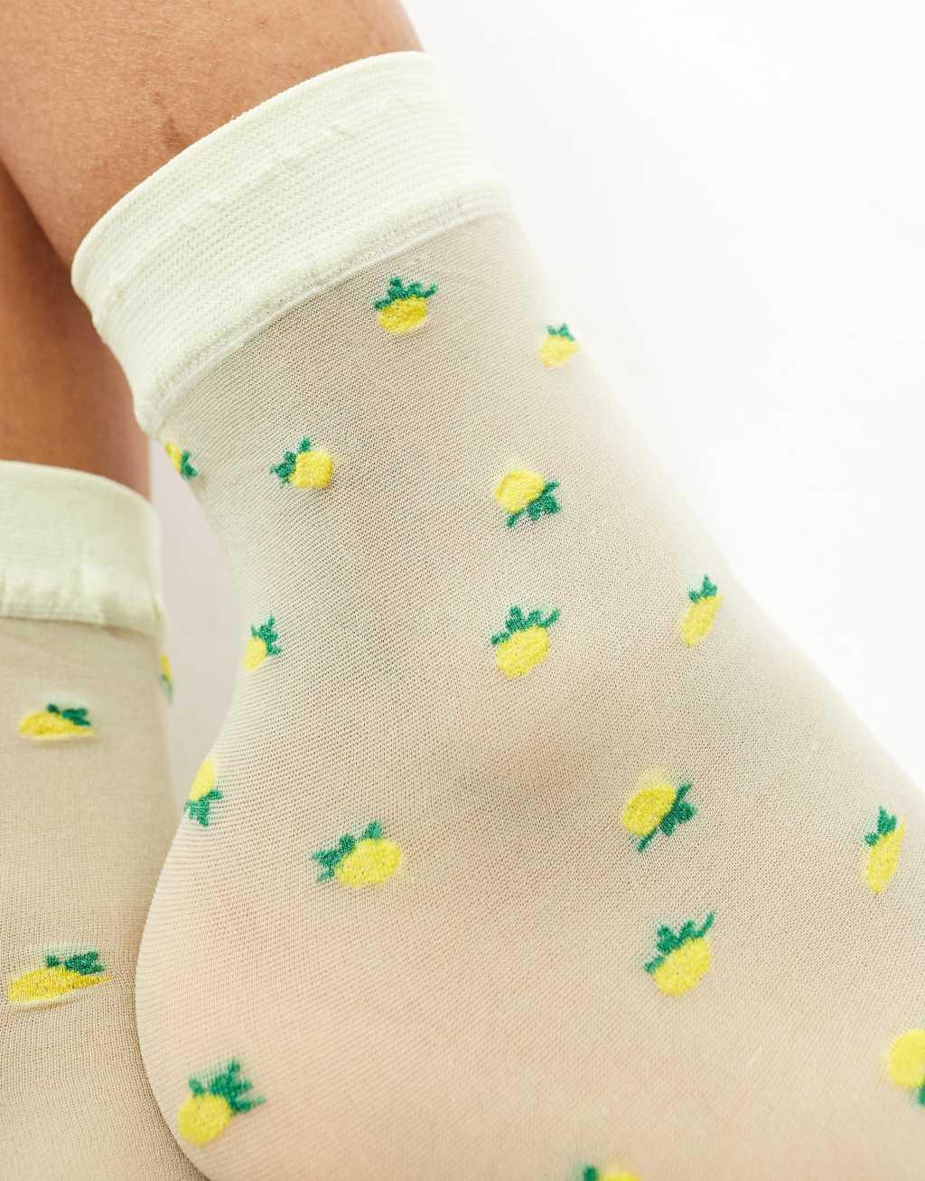 Pretty Polly lemon sheer socks in yellow Product Image