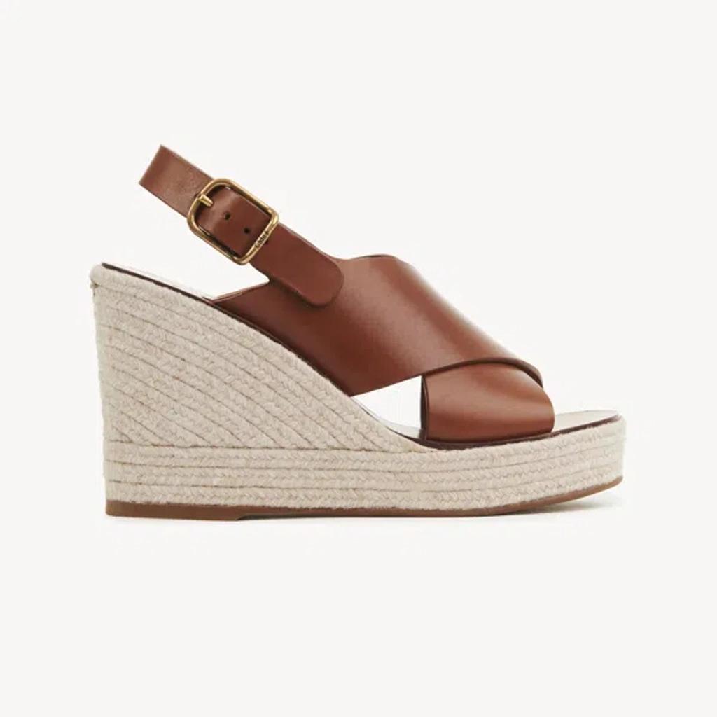 CHLOÉ Pary Leather Espadrille Wedge Slingback Sandals In Brown Product Image