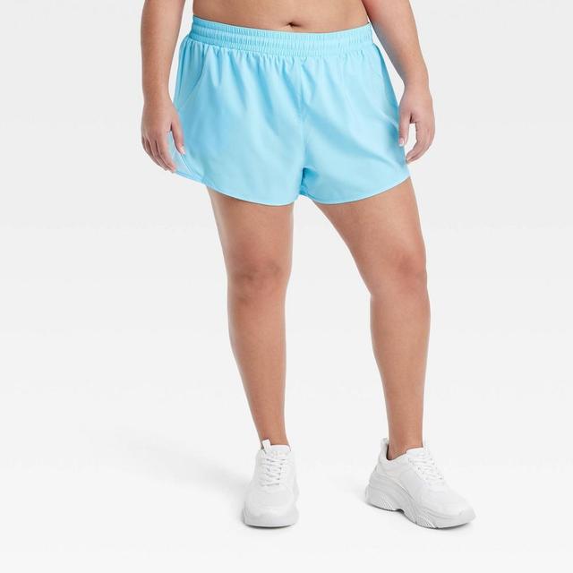 Womens Woven Mid-Rise Run Shorts 3 - All In Motion Light Blue XXL Product Image