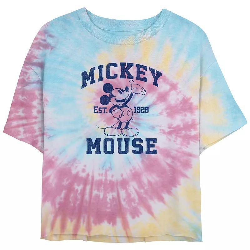 Disneys Mickey Mouse Since 1928 Juniors Cropped Tie Dye Graphic Tee, Womens Product Image