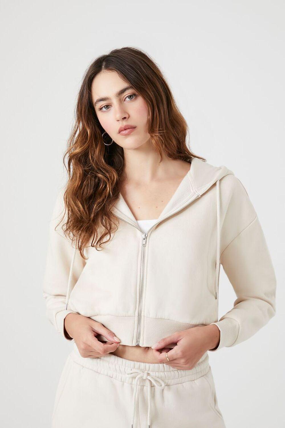 Fleece Cropped Zip-Up Hoodie | Forever 21 Product Image