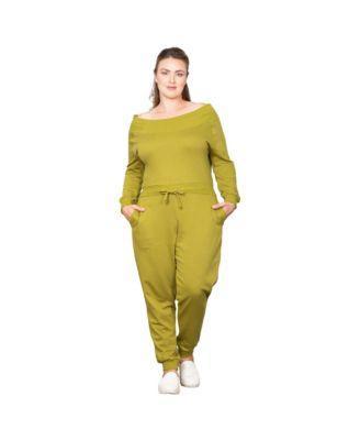 Womens Plus Size Curvy Fit Off-Shoulder Lounge Jumpsuit Product Image