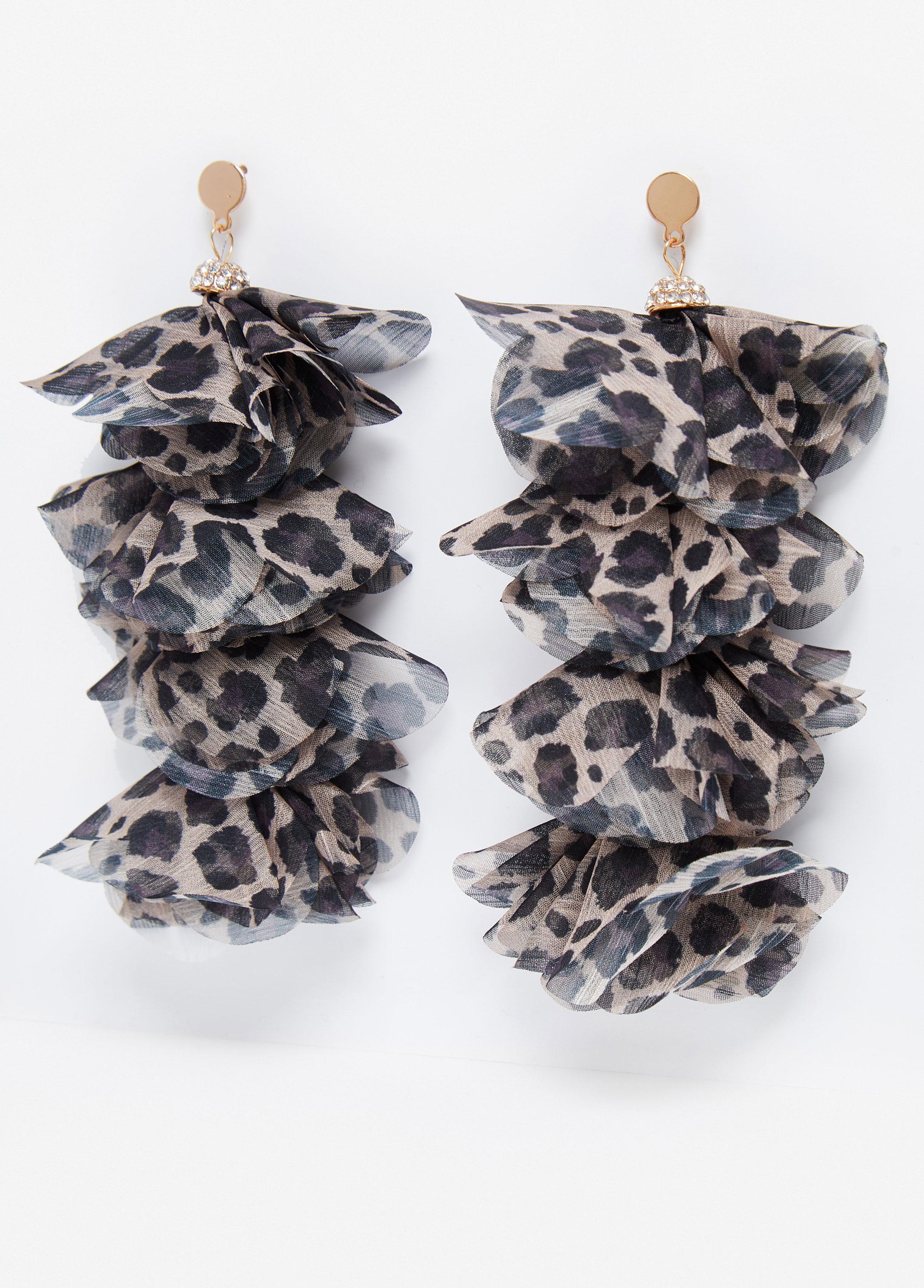 Crystal & Leopard Chiffon Earrings Product Image