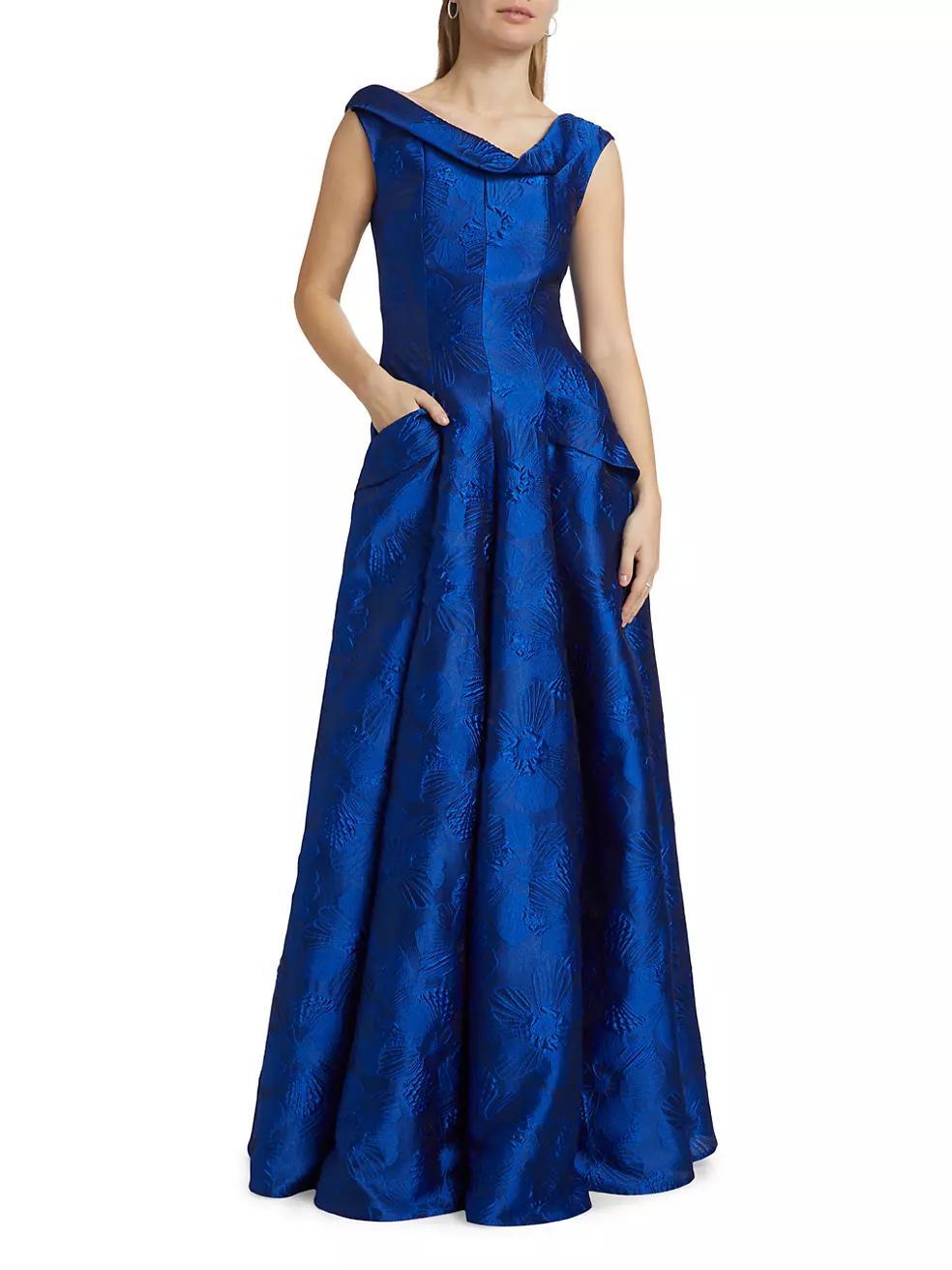 Floral Jacquard Cowl Neck Gown Product Image