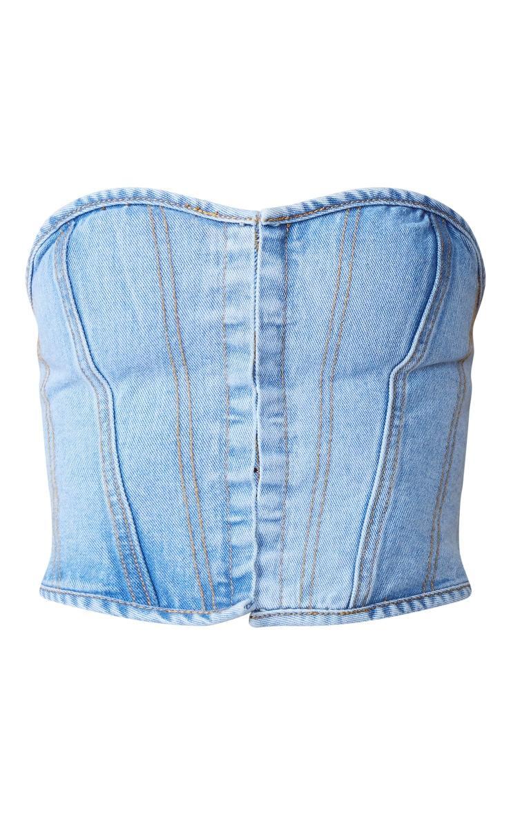 Petite Light Blue Wash Denim Hook And Eye Corset Top Product Image