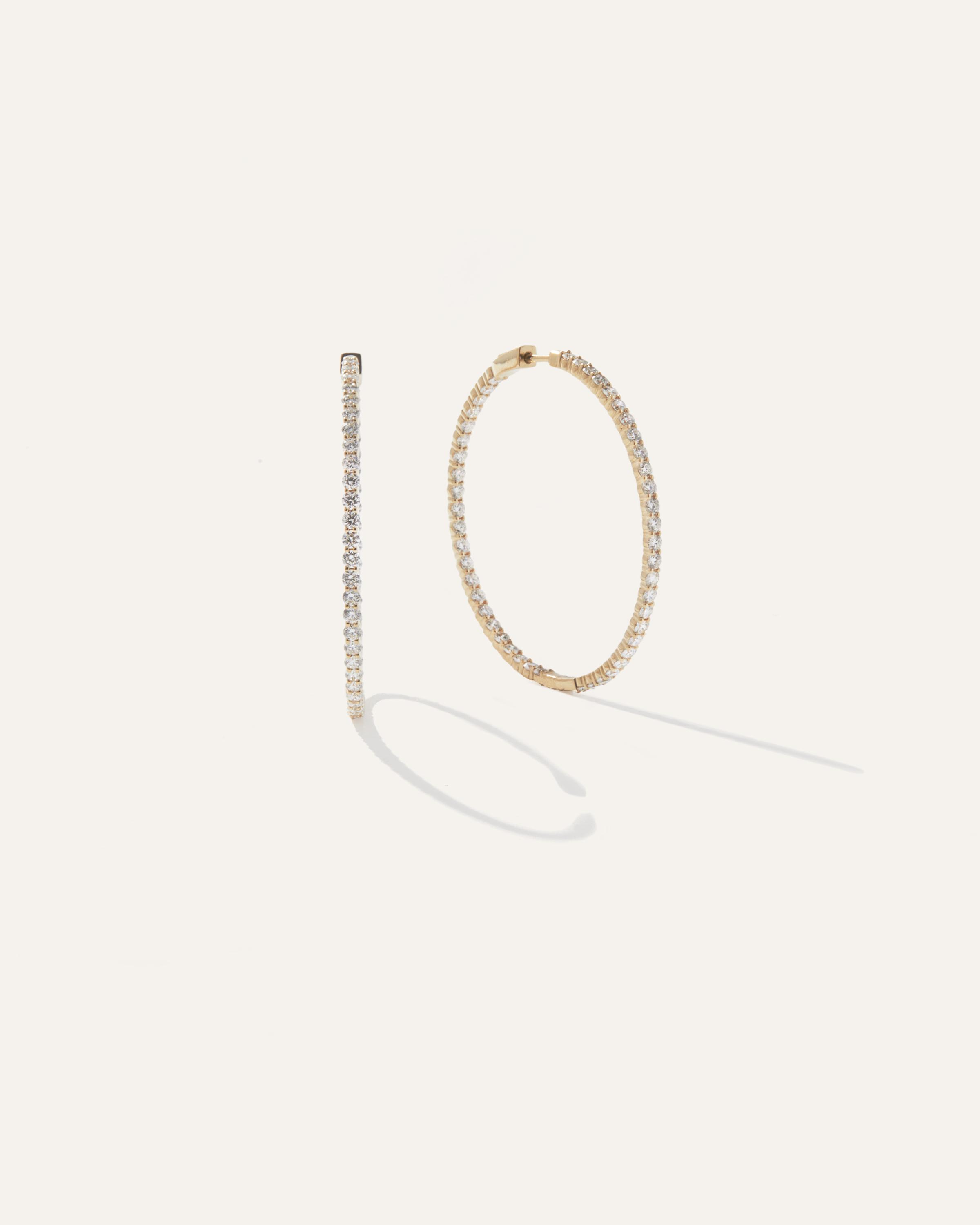 14K Gold Diamond Thin Shared Prong Eternity Hoops Product Image