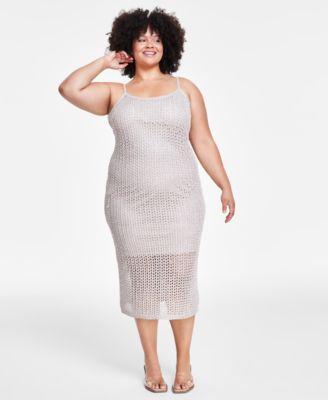 Trendy Plus Size Sleeveless Shine Midi Dress, Created for Macy's  Product Image