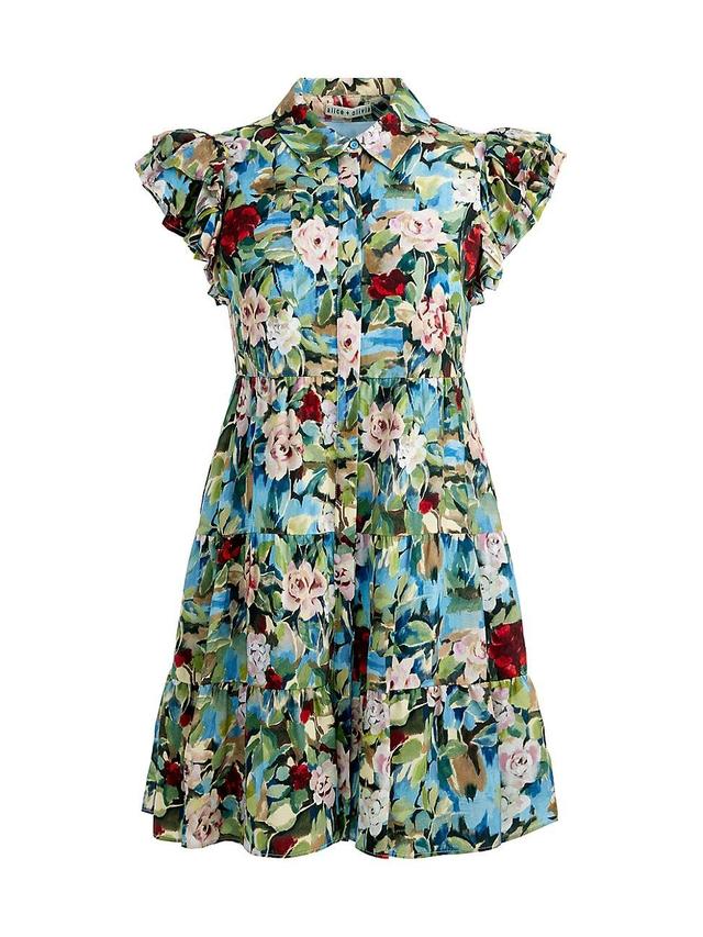 Alice + Olivia Meeko Floral Print Ruffle Minidress Product Image