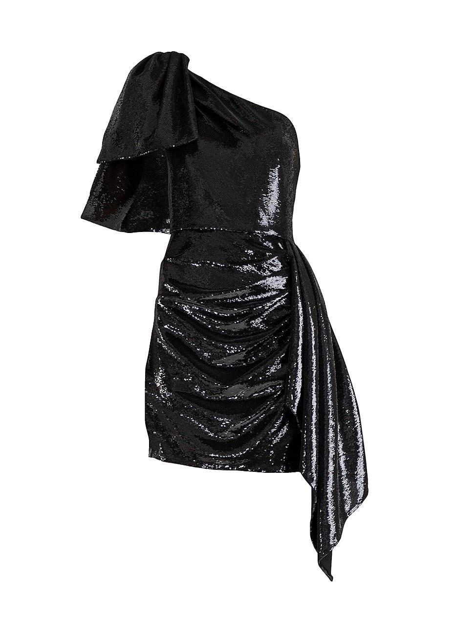 Shoshanna Draped One-Shoulder Sequin Mini Dress - Size: 6 - JET Product Image