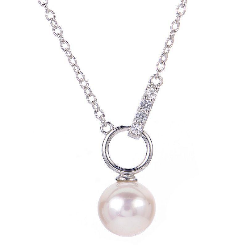 PearLustre by Imperial Sterling Silver Freshwater Cultured Pearl & Lab-Created White Sapphire Necklace, Womens Product Image