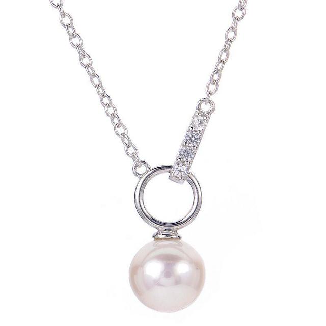 PearLustre by Imperial Sterling Silver Freshwater Cultured Pearl & Lab-Created White Sapphire Necklace, Womens Product Image