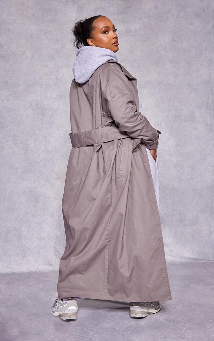 Plus Grey Belted Cuff Detail Trench Coat Product Image