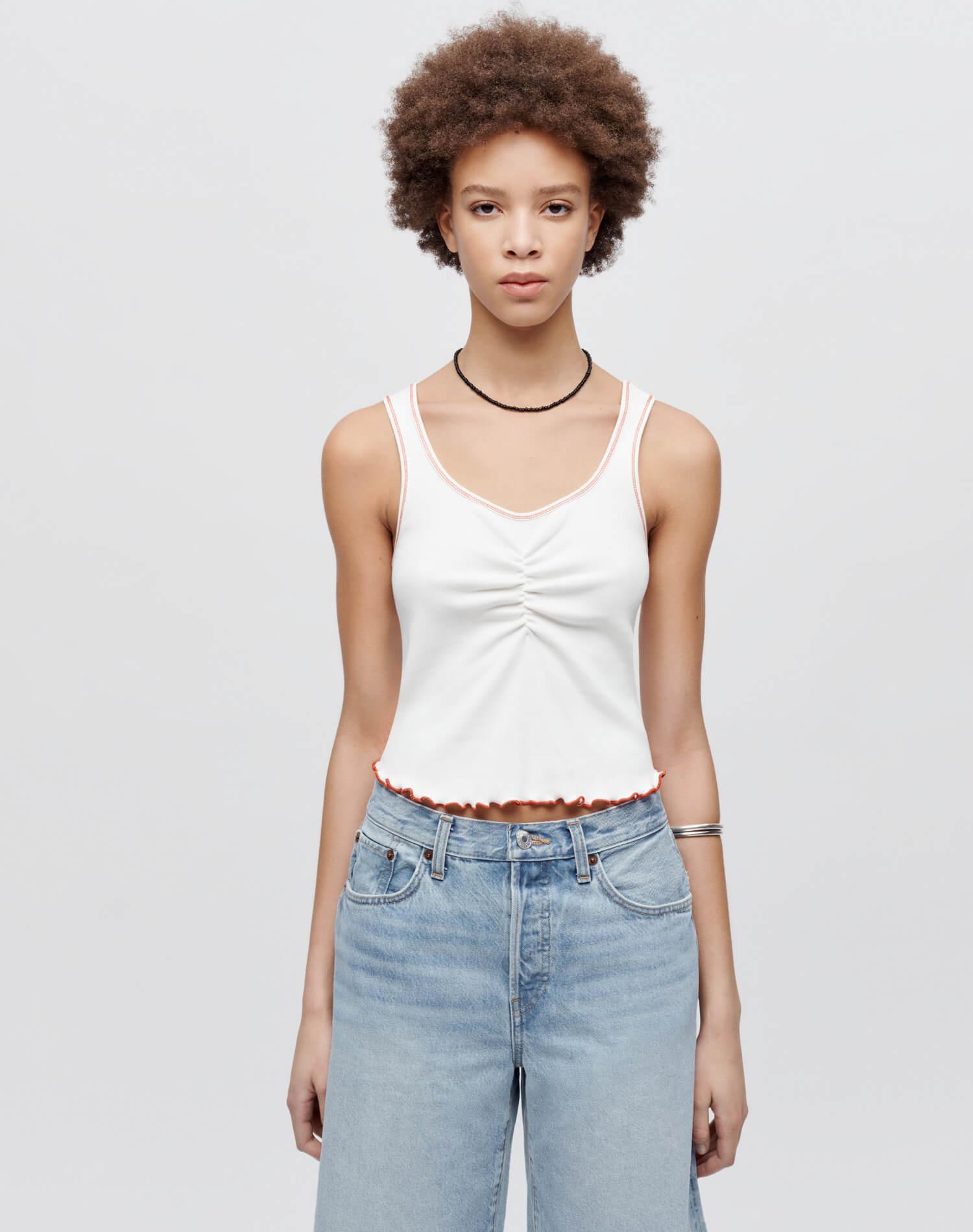 Sporty Contrast Tank - White With Persimmon Product Image