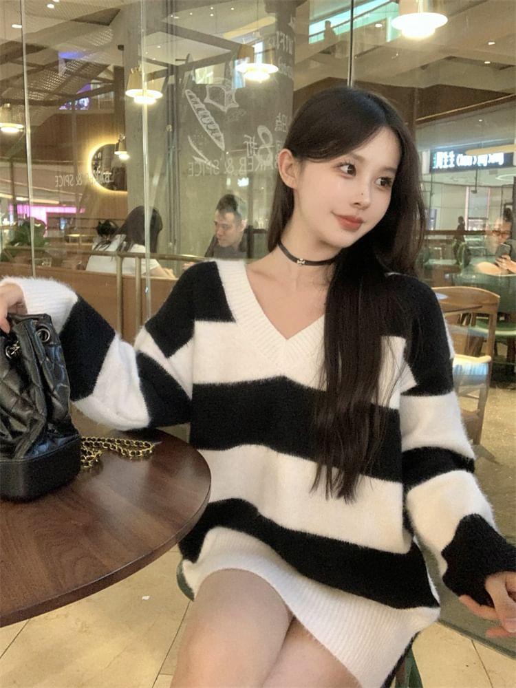 V-Neck Striped Cardigan Product Image