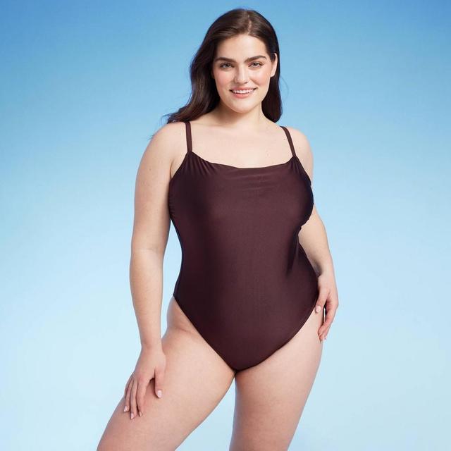 Womens Square Neck High Leg Cheeky One Piece Swimsuit - Shade & Shore Brown Shine 20 Product Image