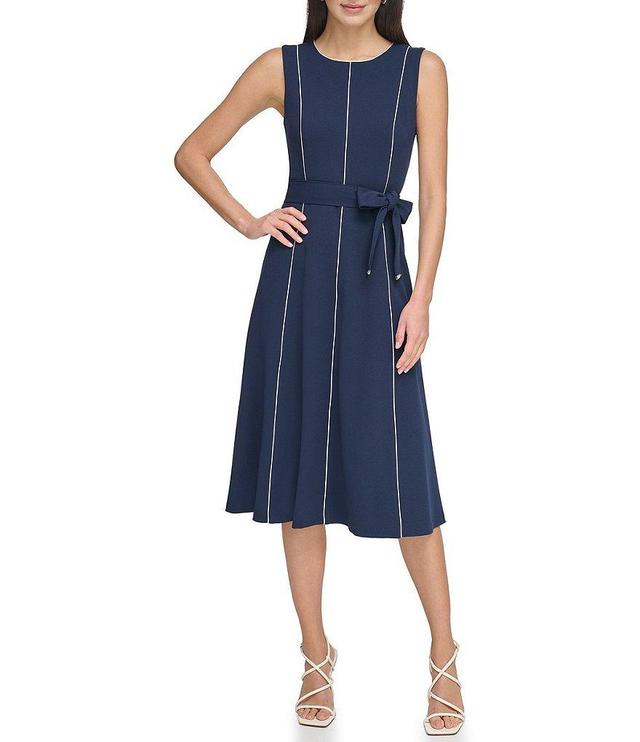 DKNY Stretch Crepe Jersey Round Neck Sleeveless Fit and Flare Midi Dress Product Image