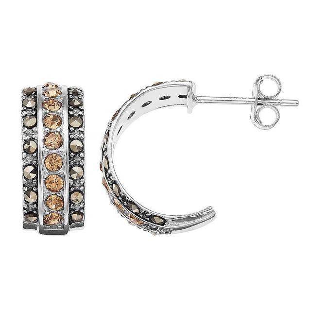 Tori Hill Marcasite & Champange Crystal C-Hoop Earrings, Womens, Yellow Product Image