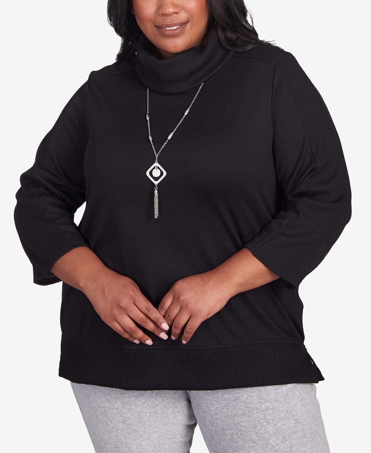 Plus Size Alfred Dunner Solid Cowl Neck Top With Necklace, Womens Product Image