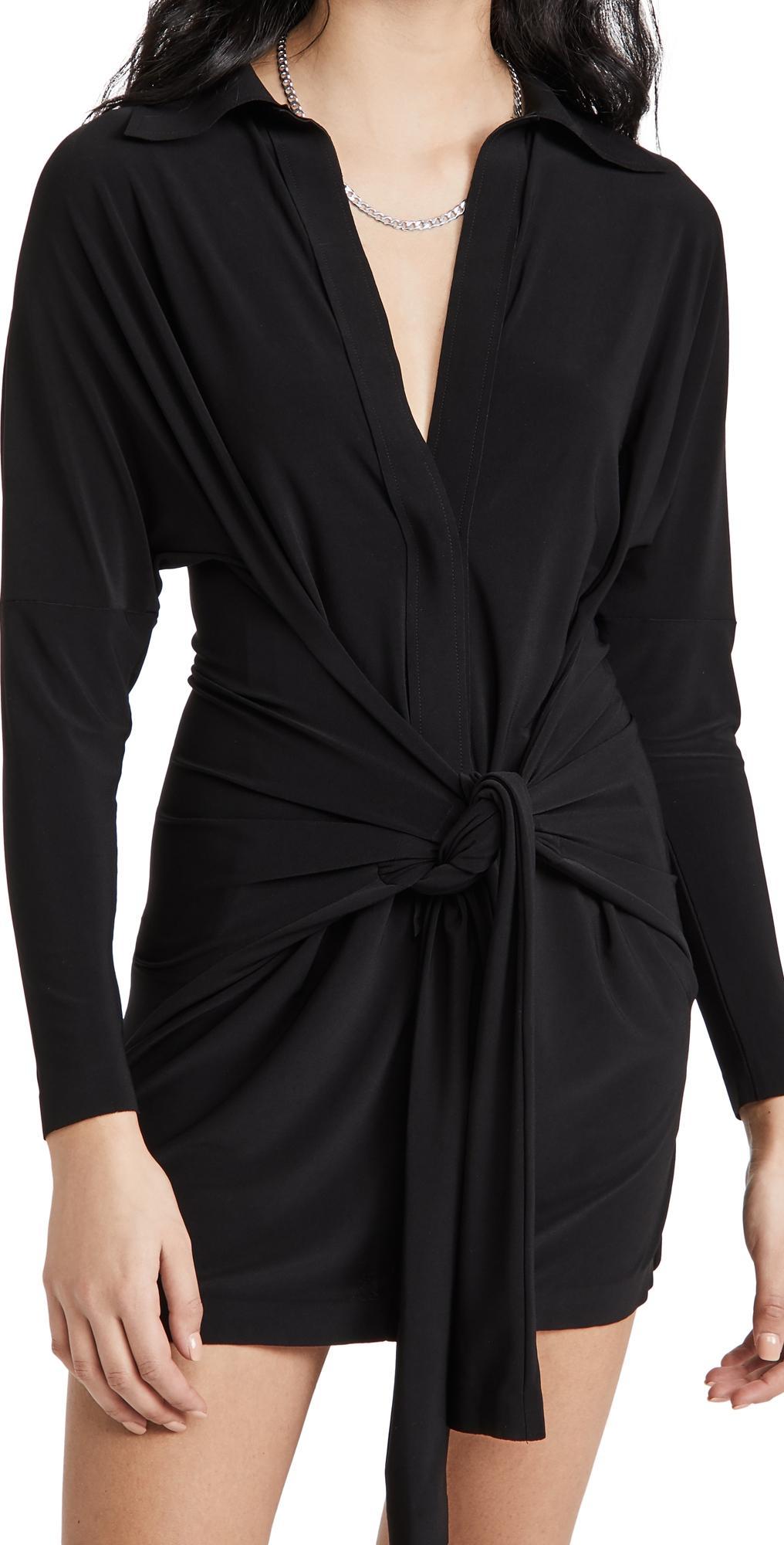 Norma Kamali Mini Tie Front Shirt Dress Black. (also in M, S, XL, XS). Product Image