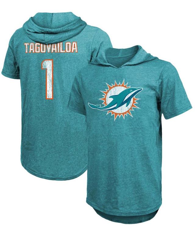 Mens Fanatics Branded Tua Tagovailoa Aqua Miami Dolphins Player Name & Number Tri-Blend Hoodie T-Shirt Turquoise A Product Image