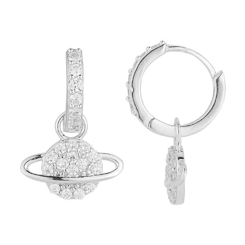 Sunkissed Sterling Cubic Zirconia Planet Hoop Drop Earrings, Womens, Silver Tone Product Image