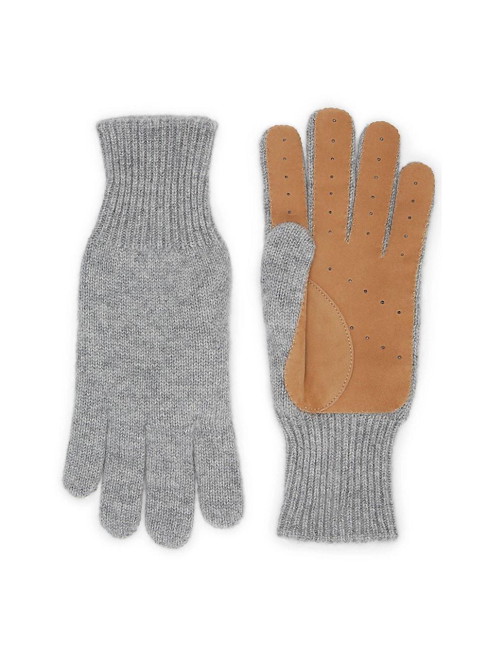 Mens Cashmere Knit Gloves with Suede Palm Product Image