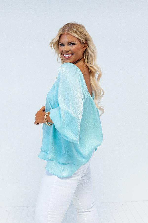 Truly Chic Satin Shift Top In Aqua Curves Product Image