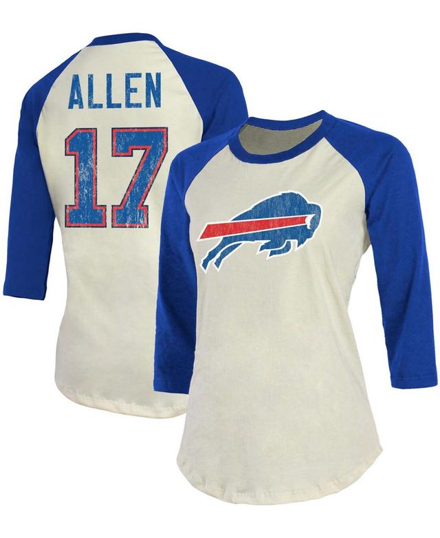 Womens Josh Allen Cream, Royal Buffalo Bills Player Raglan Name Number 3/4 Sleeve T-shirt - Cream Product Image