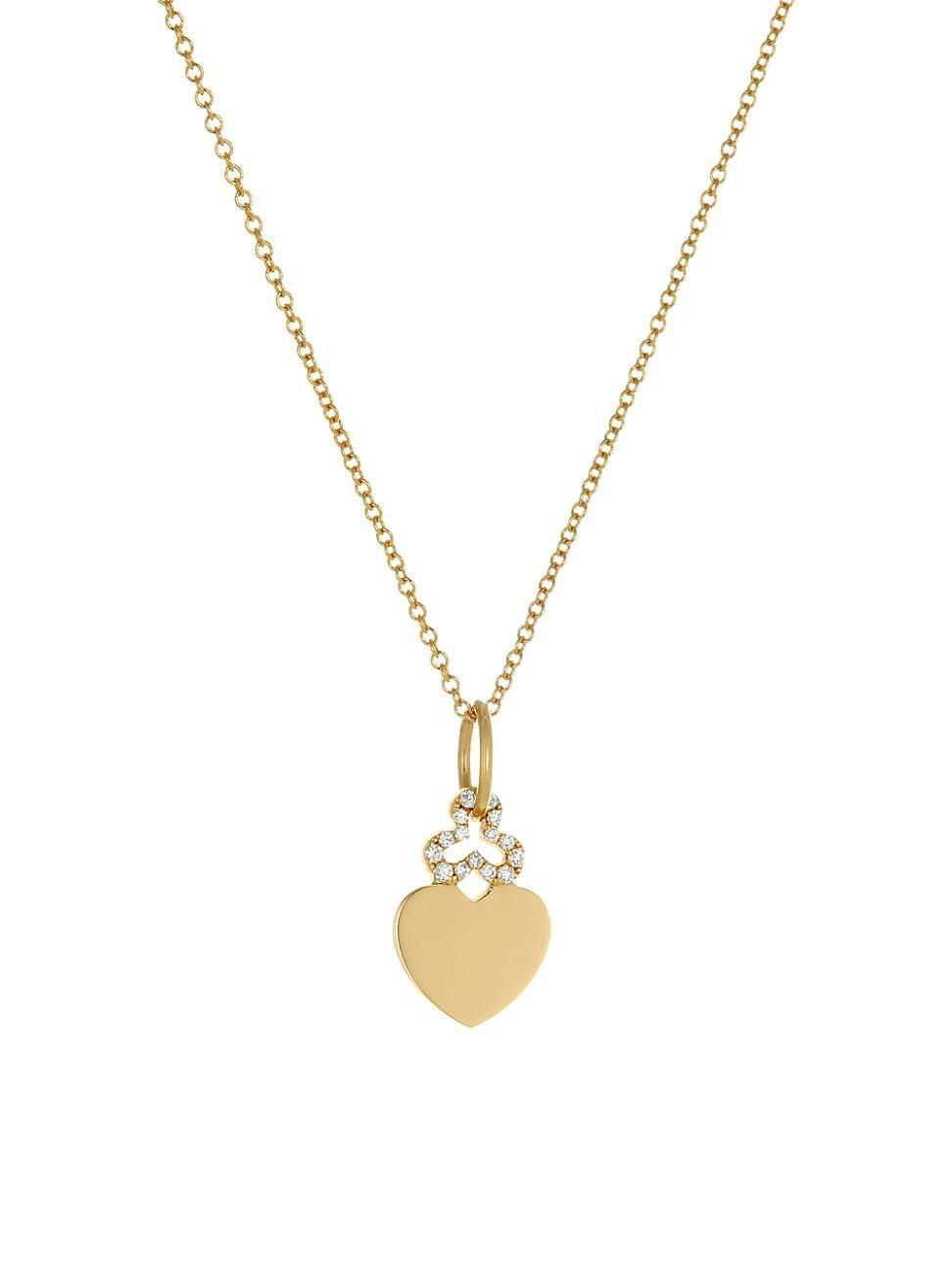 Womens 14k Yellow Gold & Diamond Mini Hidden Diamond Heart Pendant Necklace Product Image