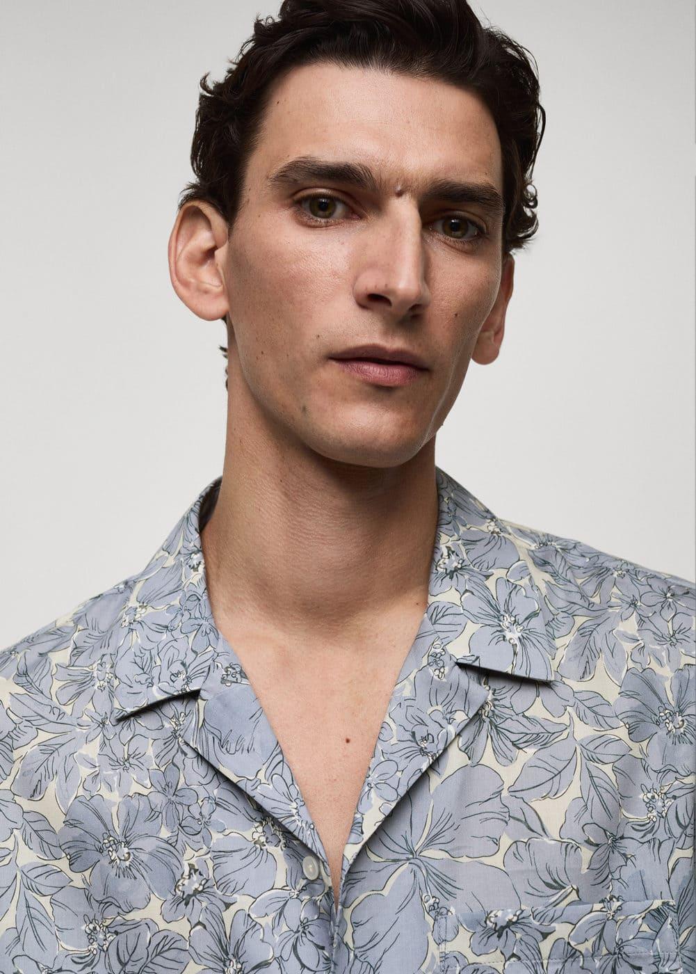 Mango Mens Cotton Floral-Print Shirt - Light Product Image