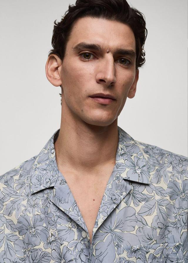 MANGO MAN - 100% cotton floral-print shirt light/pastel purpleMen Product Image