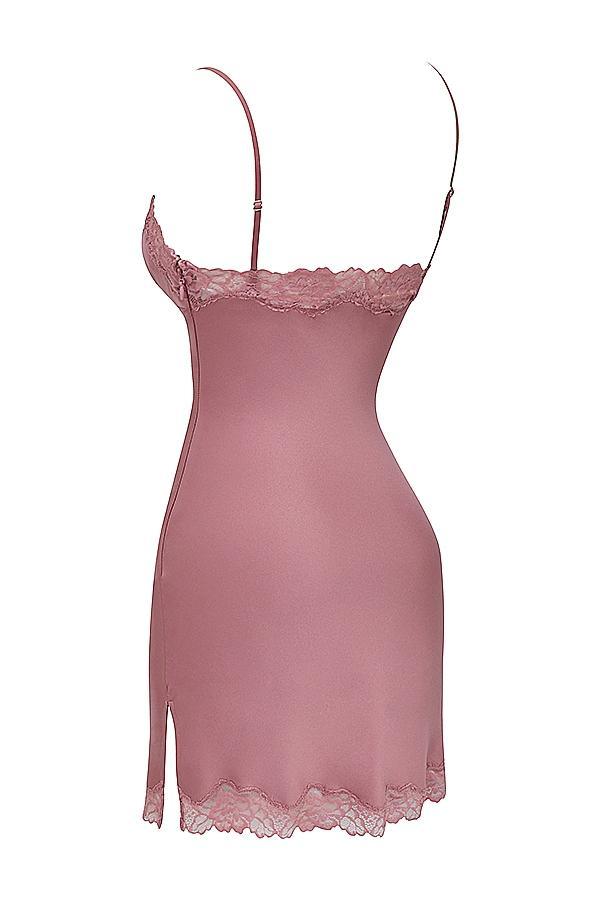 Nia Rose Pink Satin & Lace Slip Dress Product Image