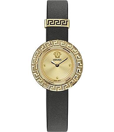 Versace Womens Swiss Black Leather Strap Watch 28mm Product Image