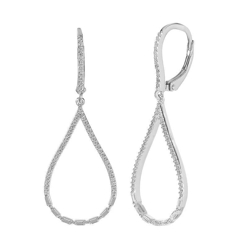 Judy Crowell Sterling Silver Open Teardrop CZ Leverback Drop Earrings, Womens Product Image