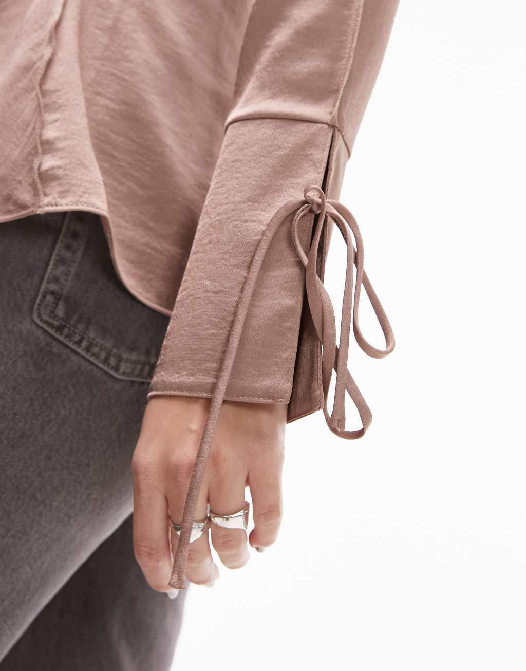 Topshop satin raw edge top in dusky lilac Product Image