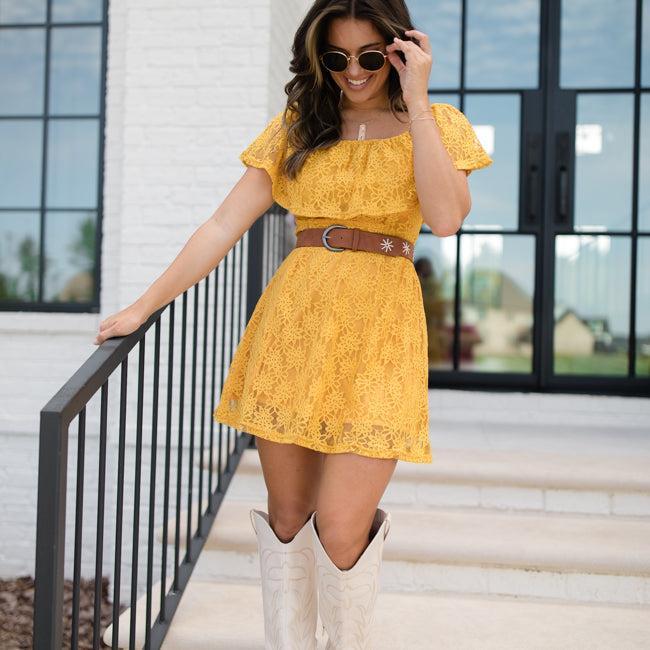 Brighten My Day Off The Shoulder Lace Mini Dress FINAL SALE Product Image