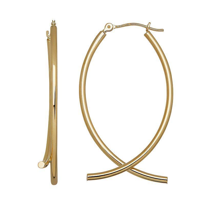 Everlasting Gold 14k Gold Crisscross Tube Hoop Earrings, Womens Product Image