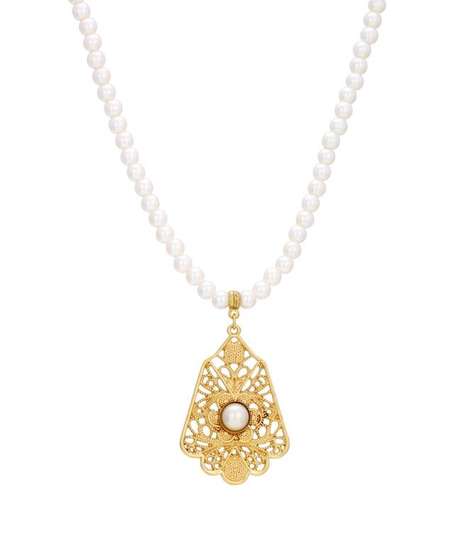 1928 Gold Tone Simulated Pearl Filigree Drop Necklace, Womens White Product Image