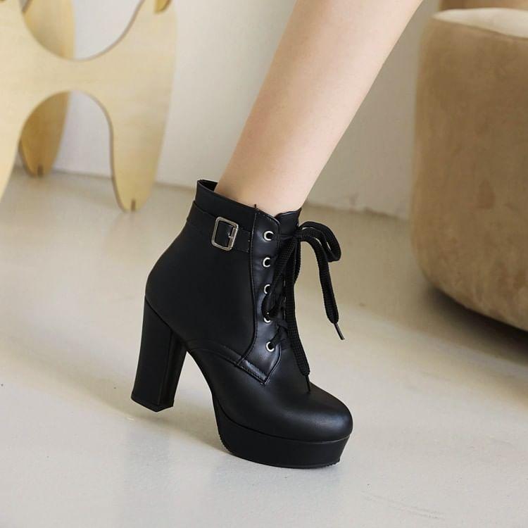 Block Heel Lace-Up Ankle Boots product image