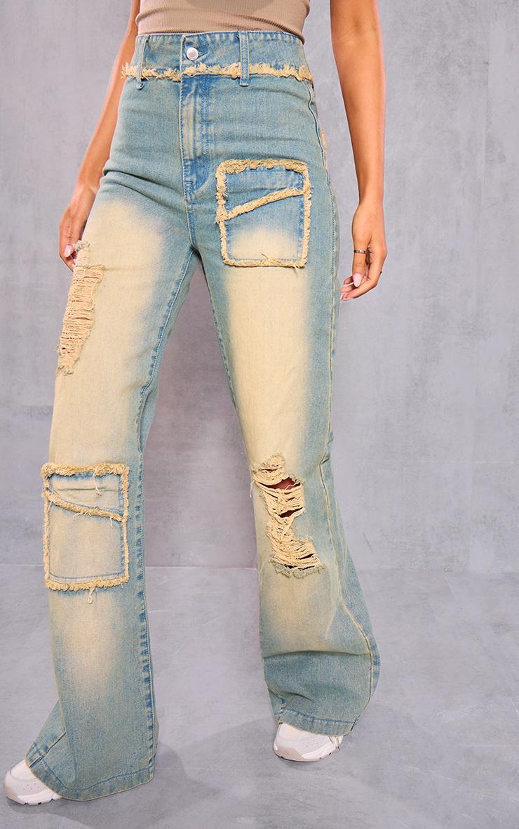 Tall Ombre Wash Distressed Detail High Waist Wide Leg Jeans Product Image