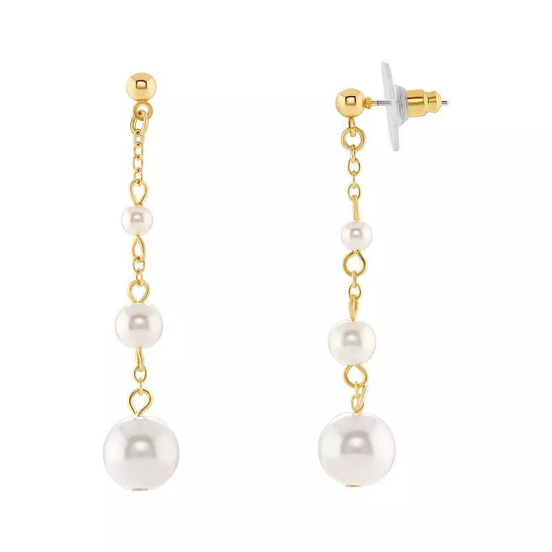 Emberly Gold Tone Simulated Pearl Triple Chain Drop Earrings, Womens, Yellow Product Image