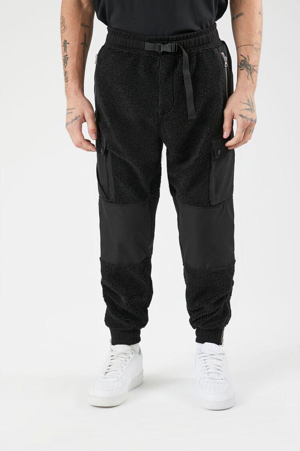 Faux Shearling Mixed Media Joggers | Forever 21 Product Image