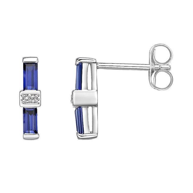 Gemminded Sterling Silver Lab-Created Sapphire & Lab-Created White Sapphire Bar Stud Earrings, Womens Product Image